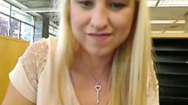 Amateur blond masturbates and squirts in the library WF