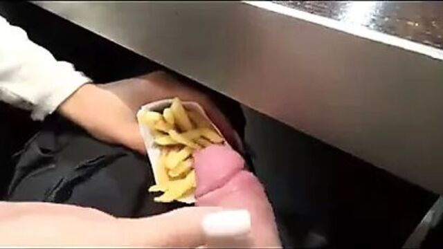 Cumslut enjoys man mayo on her french fries