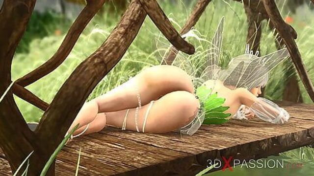Hot sex! Crazy gnome has hard sex with a sexy fairy outdoors