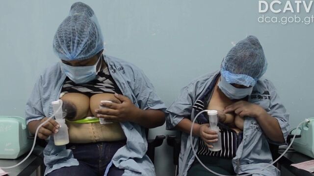 Guatemalan women pumping milk from their big tits