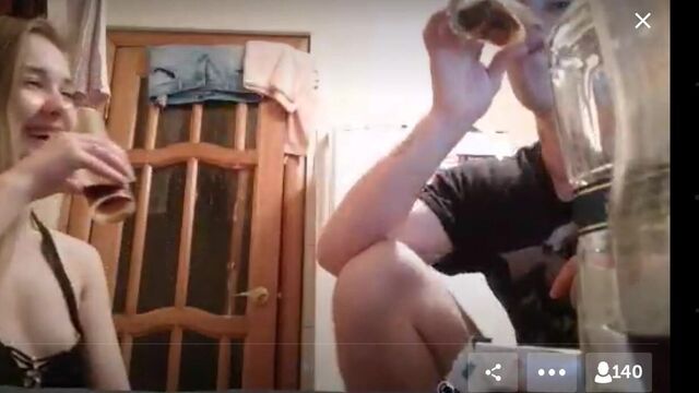 Russian blonde girl show tits and dance