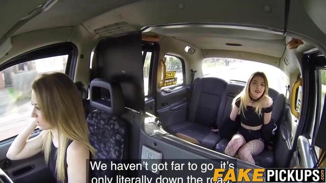 Taxi MILF shares dick in a back seat trio with English skank