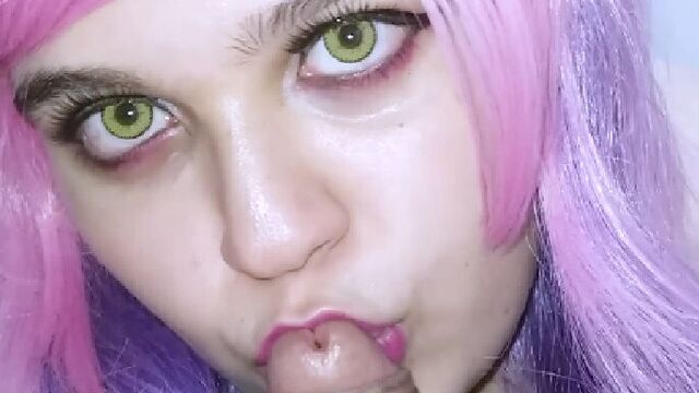 She is so horny. E-Girl wants hot cum in her mouth