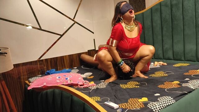 Indian stepmom caught her stepson jerking with her panties and fucked her