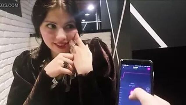 Remote Vibrator Orgasm in Public Restaurant - Cute Brunette