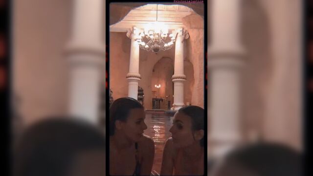 Victoria Justice and Madison Grace Reed in bikinis in a pool