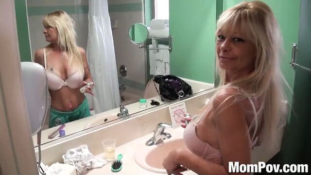 Ex stripper cougar does first porn BTS