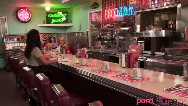 Babes get cum on big tits and in mouth