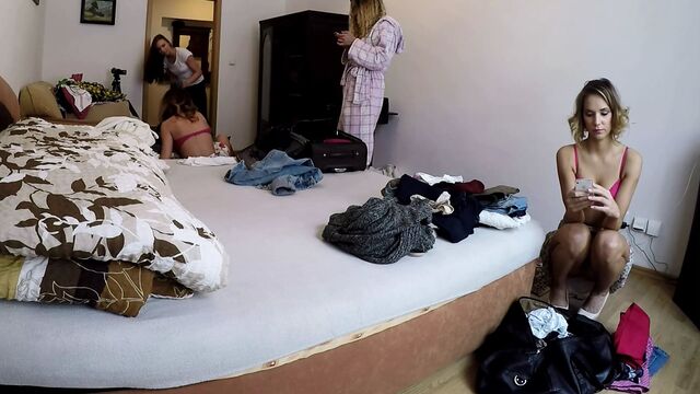 4 young girls at changing room, upskirt treats, voyeur cam